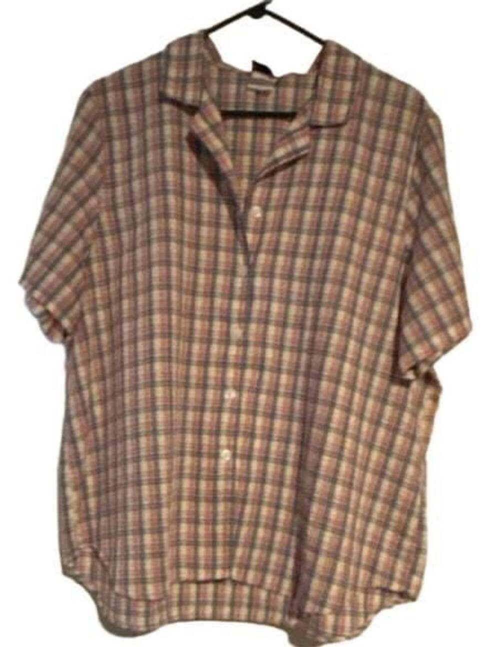 BonWorth Women's Short Sleeve Plaid Button-Down Shirt